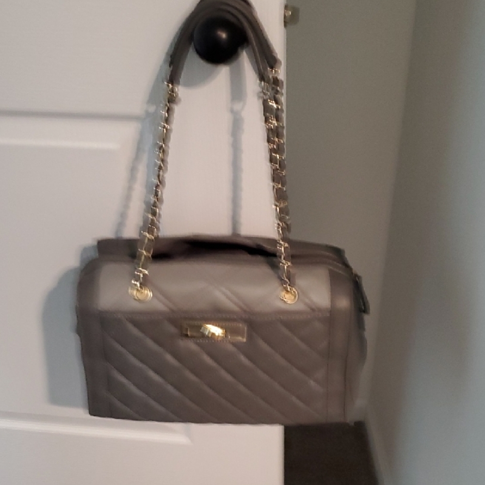 Apt. 9 Quilted Gray Shoulder Satchel with Gold Chain Straps